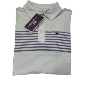 Vineyard Vines  Youth Boy Green W/blue Stripes Pocket Logo Sz XL (18) NWT